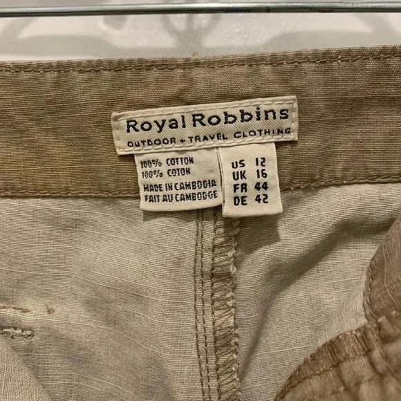 Women’s Royal Robbins Khaki Tan Cargo Cotton Pants Size 12 - Picture 4 of 6